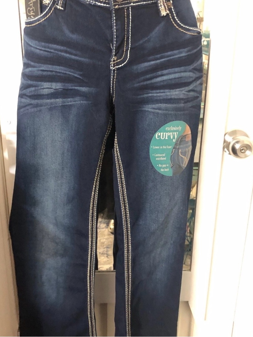 Ariya Dark Blue Bootcut Jeans with White Stitching